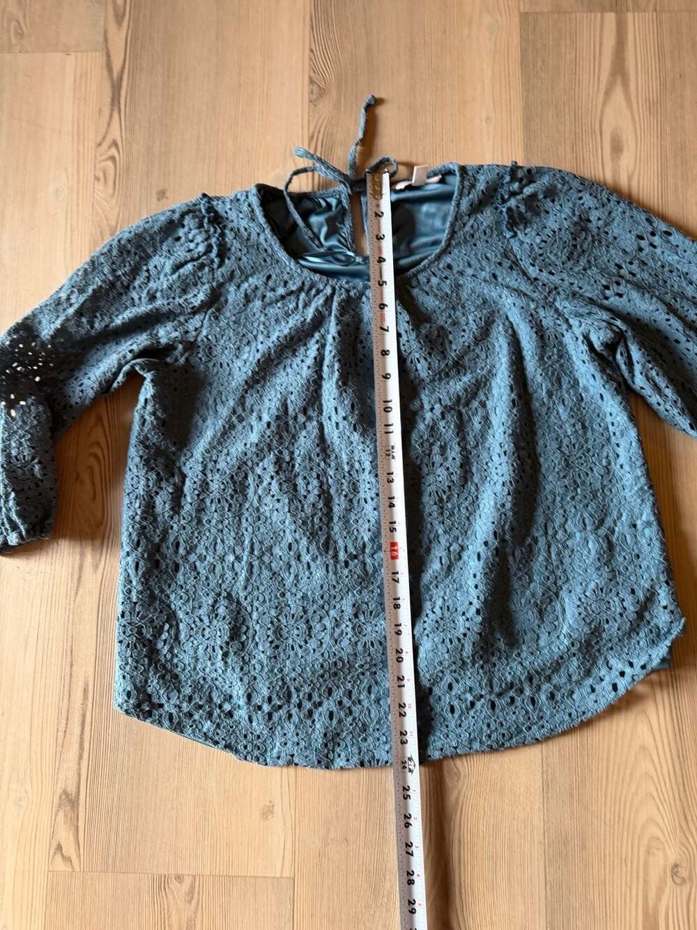 LC Lauren Conrad Teal Lace Eyelet Blouse with Back Tie - Picture 5 of 7